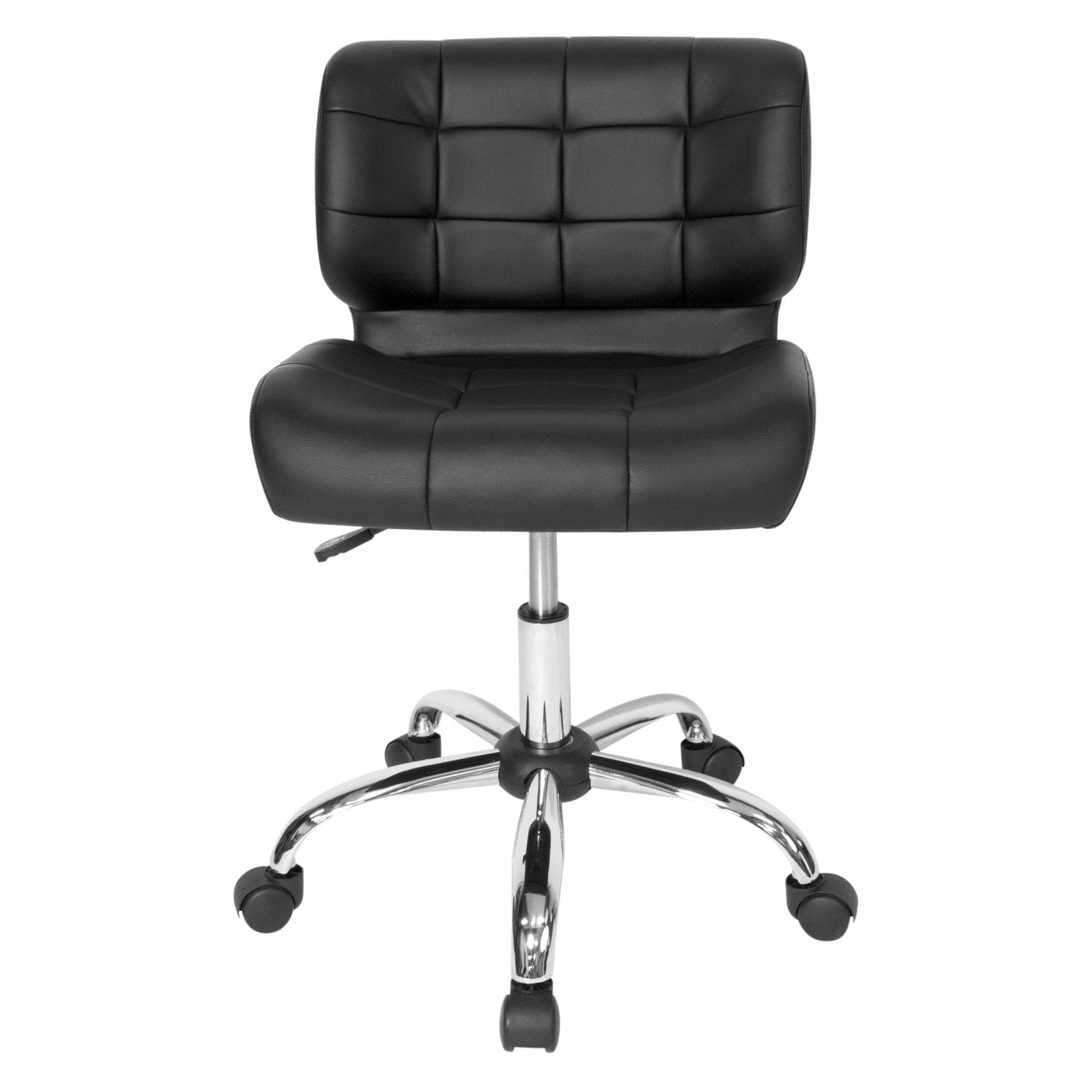 Modern Black Crest Armless Swivel Task Chair in Vinyl and Chrome