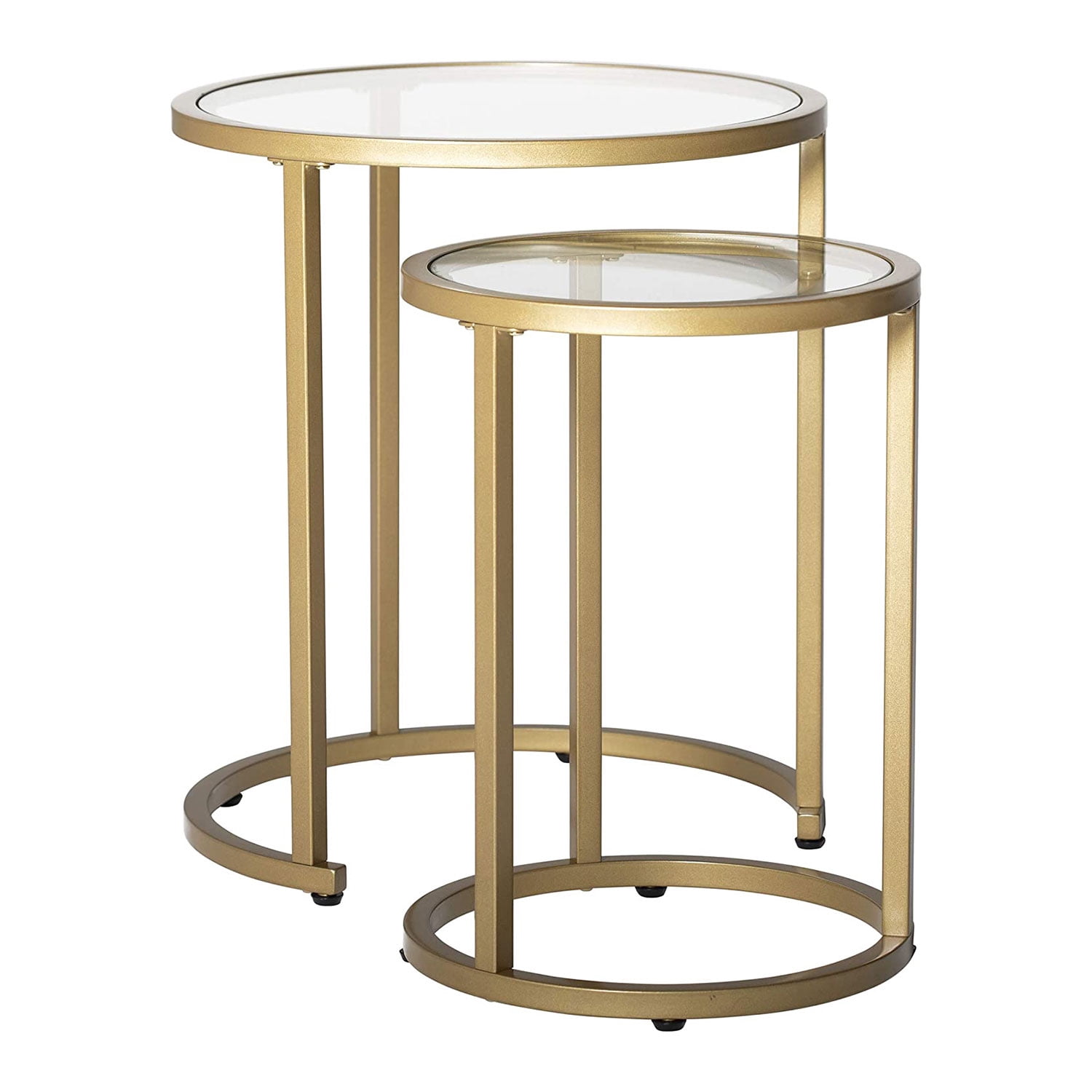 Studio Designs Camber Modern Round Nesting End Tables, Gold Metal/Glass ...