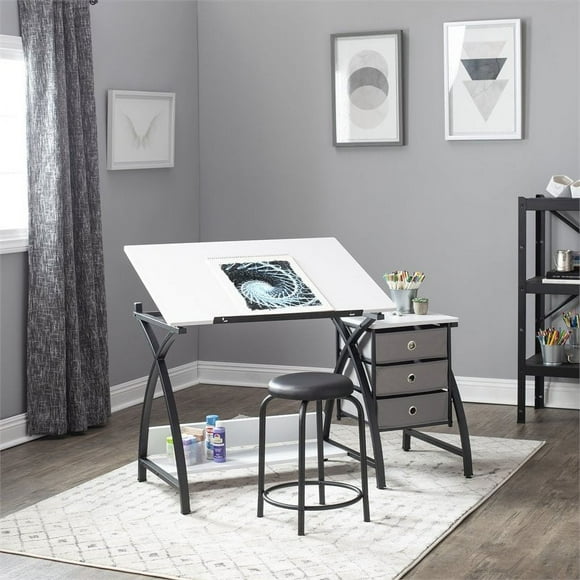 Studio Designs Comet Center Plus Drawing Table with Padded Stool  2 Piece Set (36" Wide Adjustable Top)