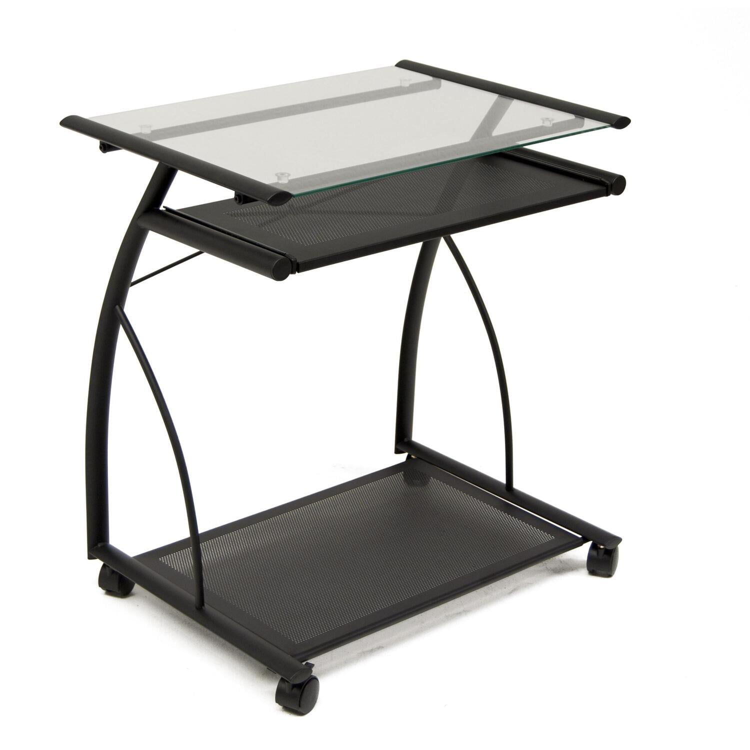 Black and Clear Glass L-Shaped Laptop Cart with Keyboard Tray
