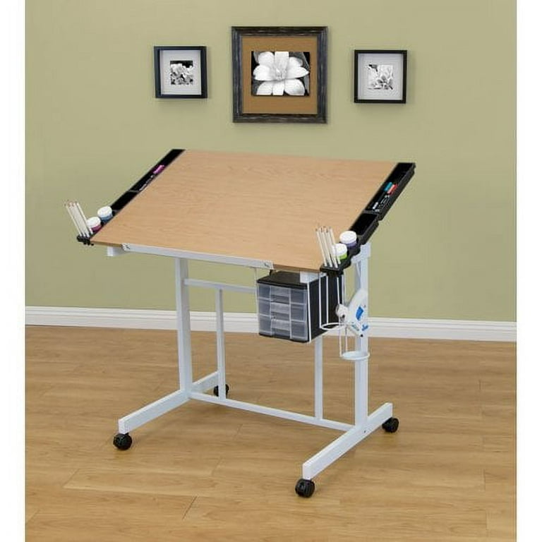 Studio Designs Adjustable Mobile Deluxe Drawing Drafting Table, White Studio Designs Adjustable Mobile Deluxe Drawing Drafting Table, White