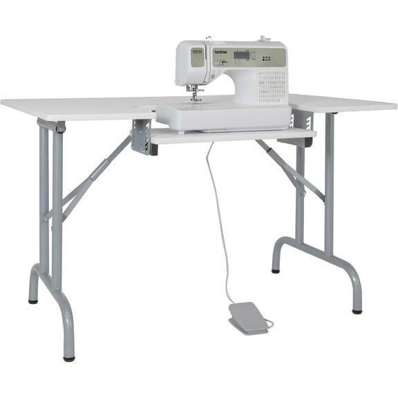 Studio Designs Folding Multipurpose Sewing & Craft Table w/ Machine Shelf, White
