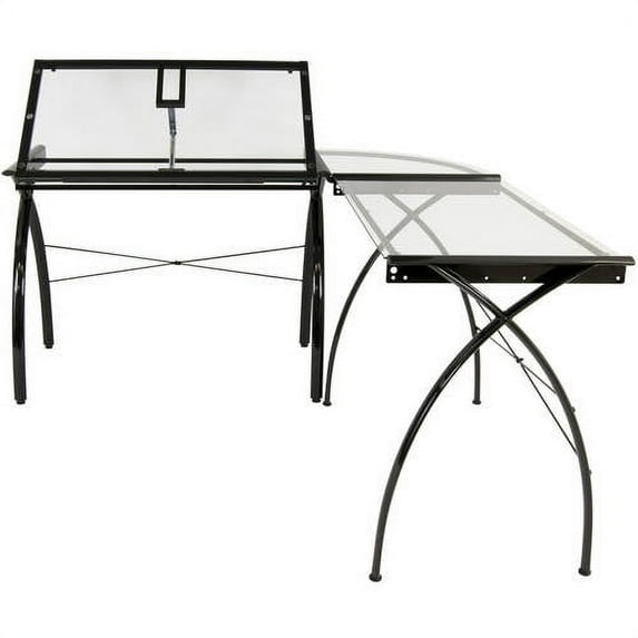 Studio Designs Futura Adjustable Metal and Glass Desk, Black/Clear
