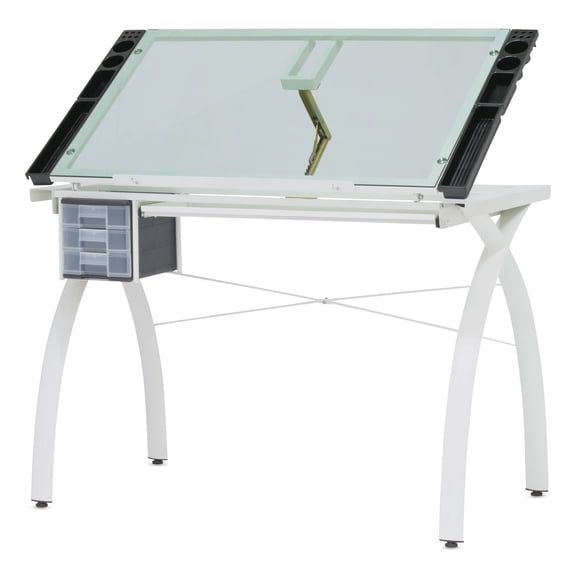 Studio Designs Futura Craft Station with Adjustable Top and Storage for Crafts Drawing - Ivory Frame/Sea Green Glass