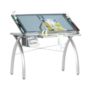Studio Designs Futura Crafting, Drafting, Drawing Table with Adjustable Top-Silver/Blue Glass