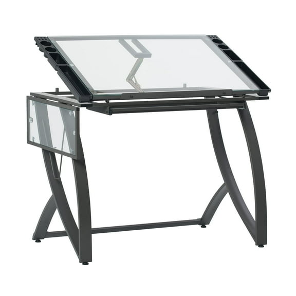 Studio Designs Futura Luxe Drafting Craft Table Modern Metal Frame Angle Adjustable Glass Top Pewter/ Clear Glass