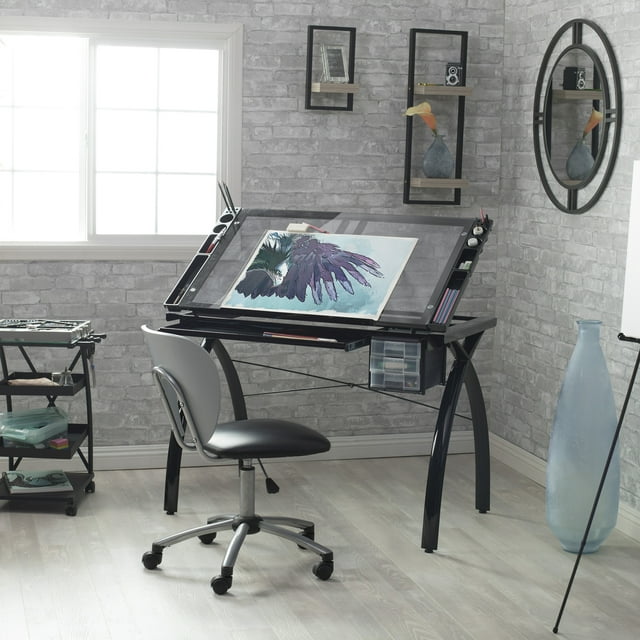 Studio Designs Futura Metal and Glass Drawing/Drafting Table with ...