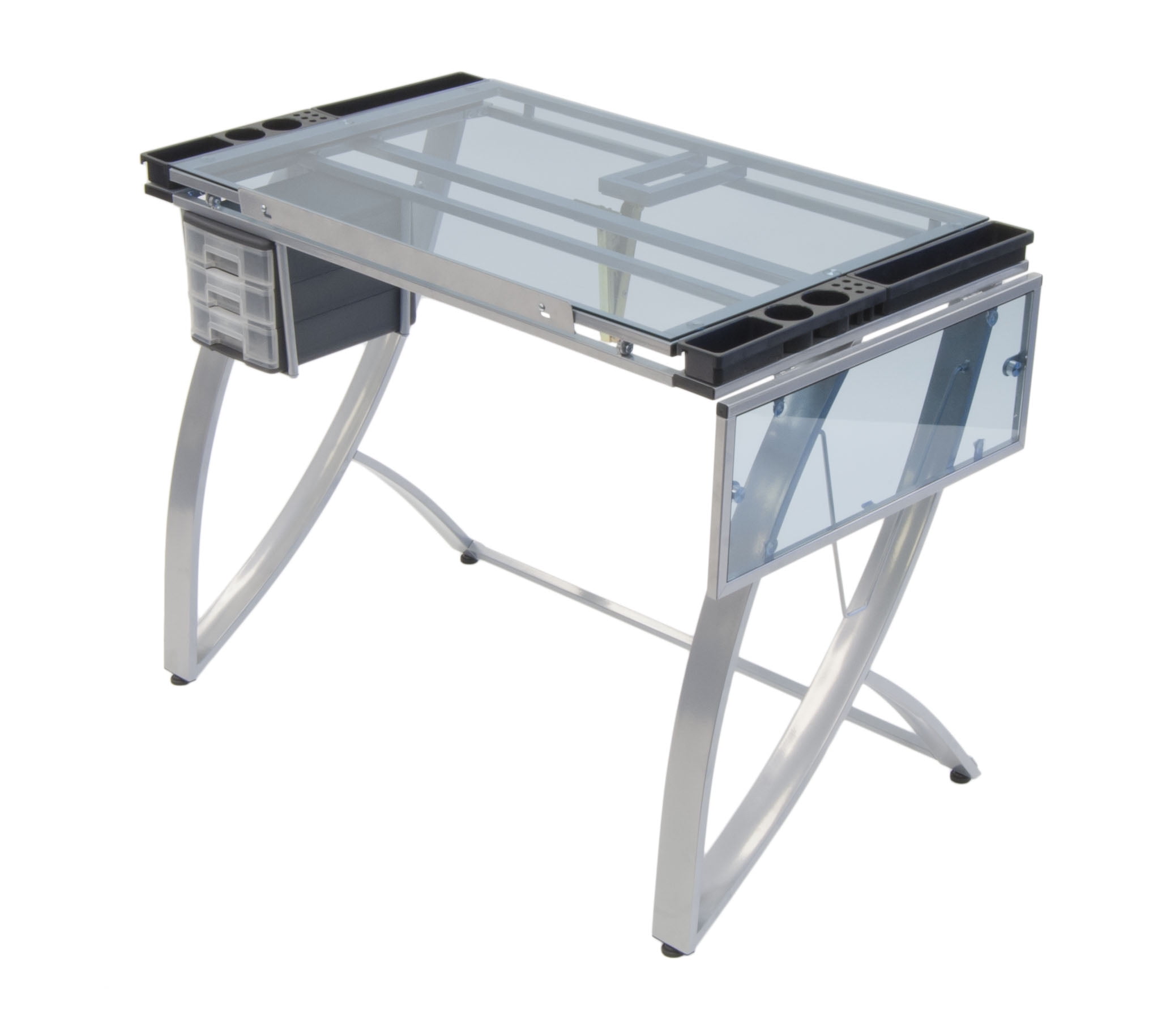 Studio Designs Glass Drafting Table with Adjustable Top and Folding