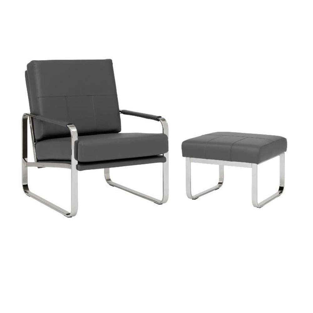 Smoke Gray Leather Accent Chair with Chrome Legs