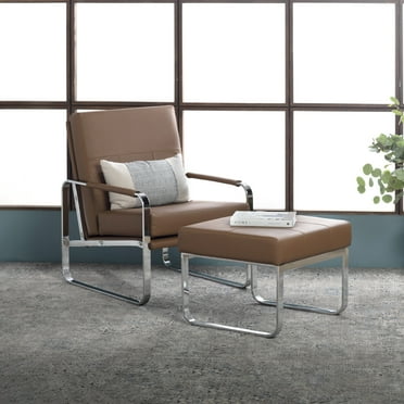 Studio Designs Home Allure Blended Leather Accent Arm Chair in Caramel Brown