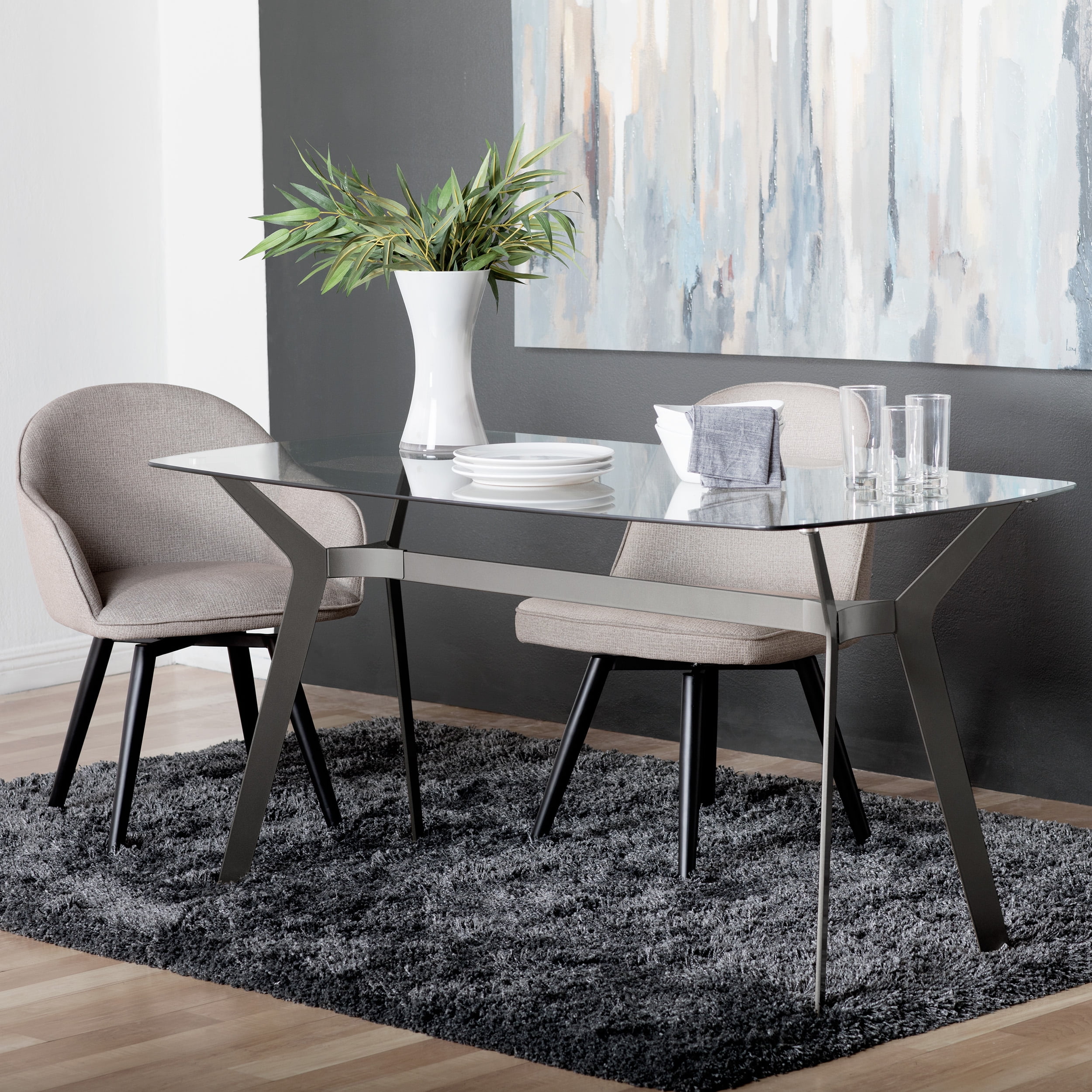 Grey Dining Table with Glass Top – Elegant Modern Design