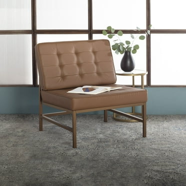 Studio Designs Home Ashlar Plush Tufted Bonded Leather Accent Chair with Woven Webbing Seat - Bronze/Caramel