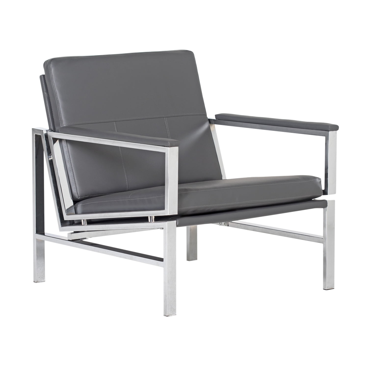 Sustainably Sourced Chrome Smoke Gray Leather Accent Chair