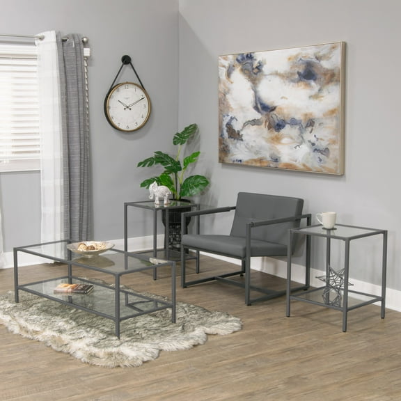 Studio Designs Home Camber Elite 47" Wide Modern Metal and Glass Living Room Coffee Table Rectangle Pewter
