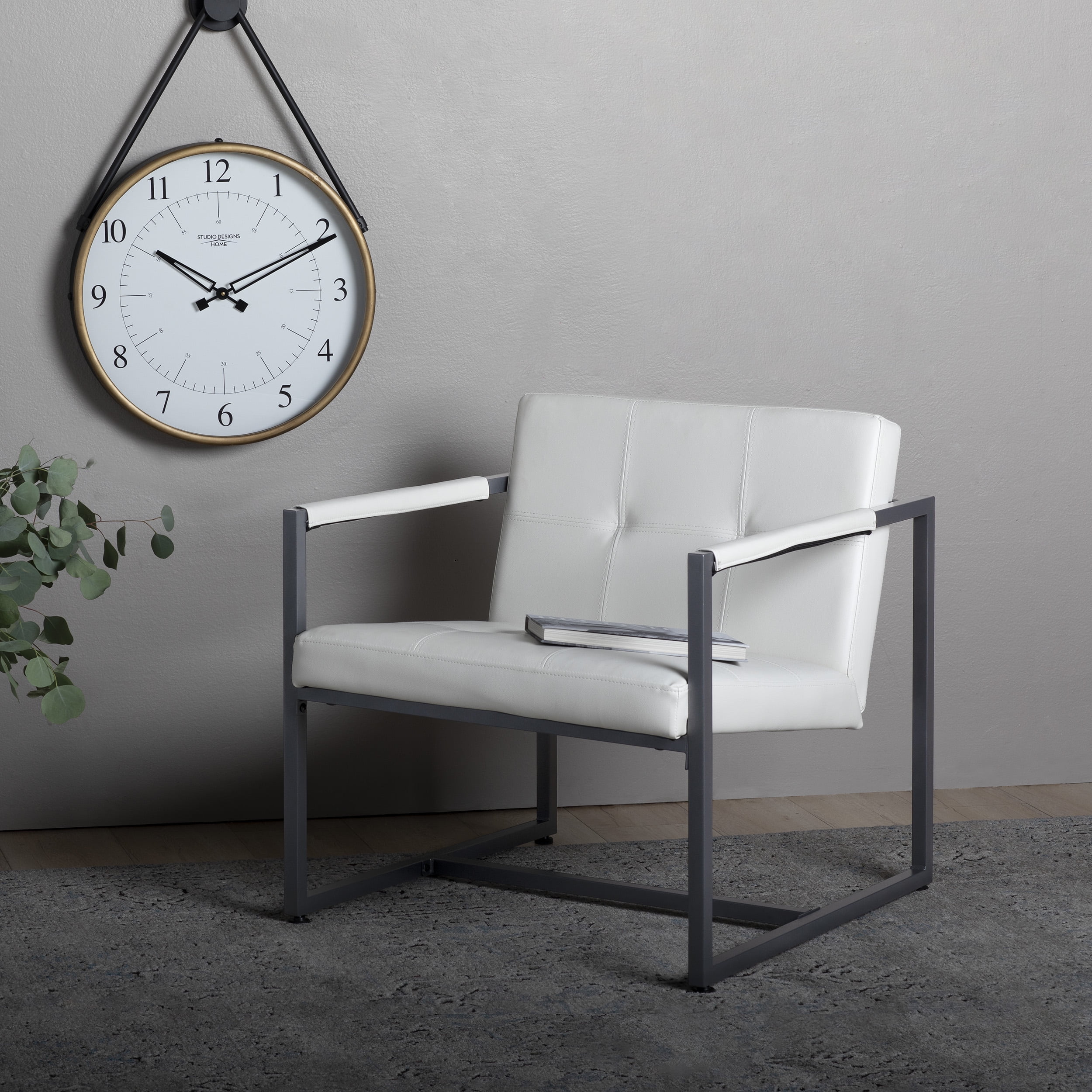 Camber White Leather Metal Mid-Century Modern Accent Chair