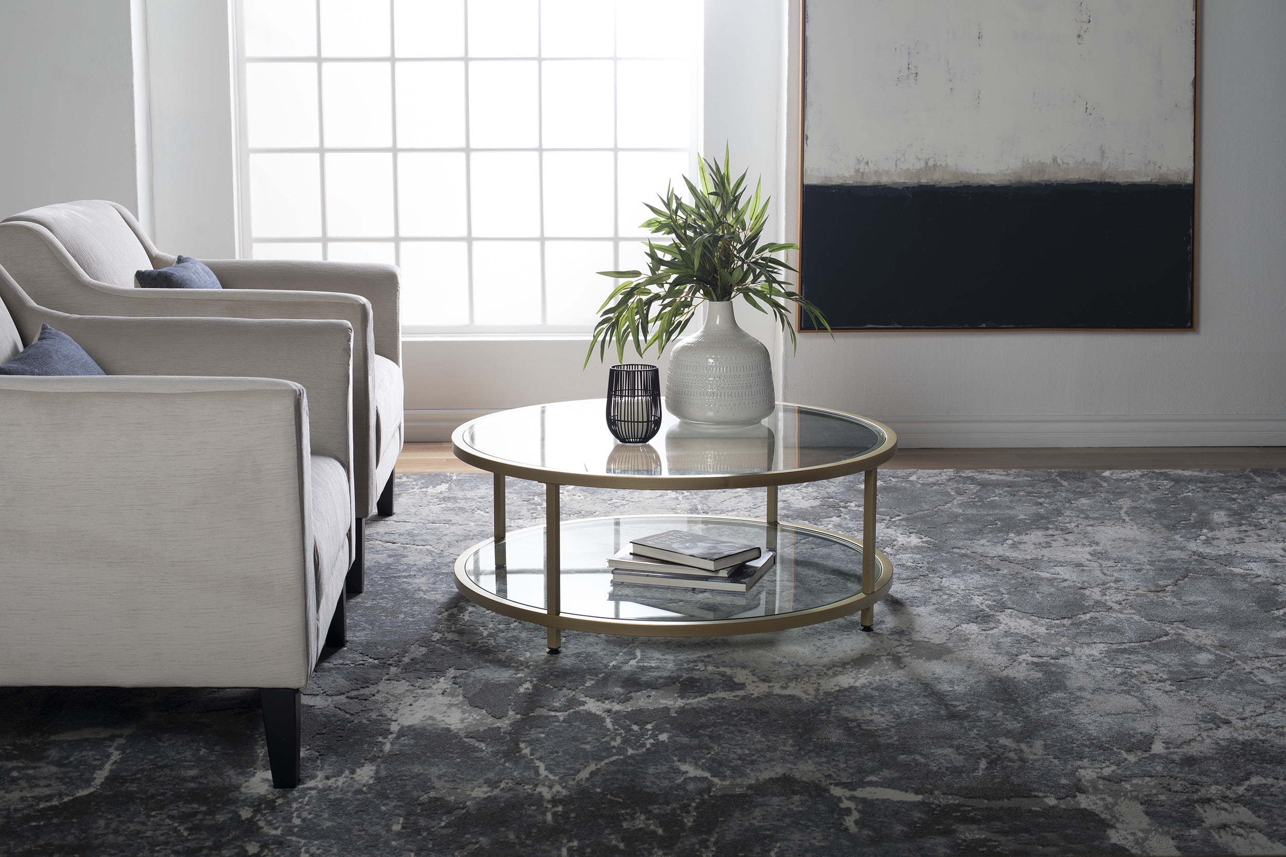 Studio Designs Home Camber Modern Glass Round Coffee Table in Gold 38