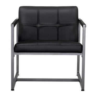 Studio Designs Home Camber Modern Small Accent Chair, Black Leather/Pewter Grey
