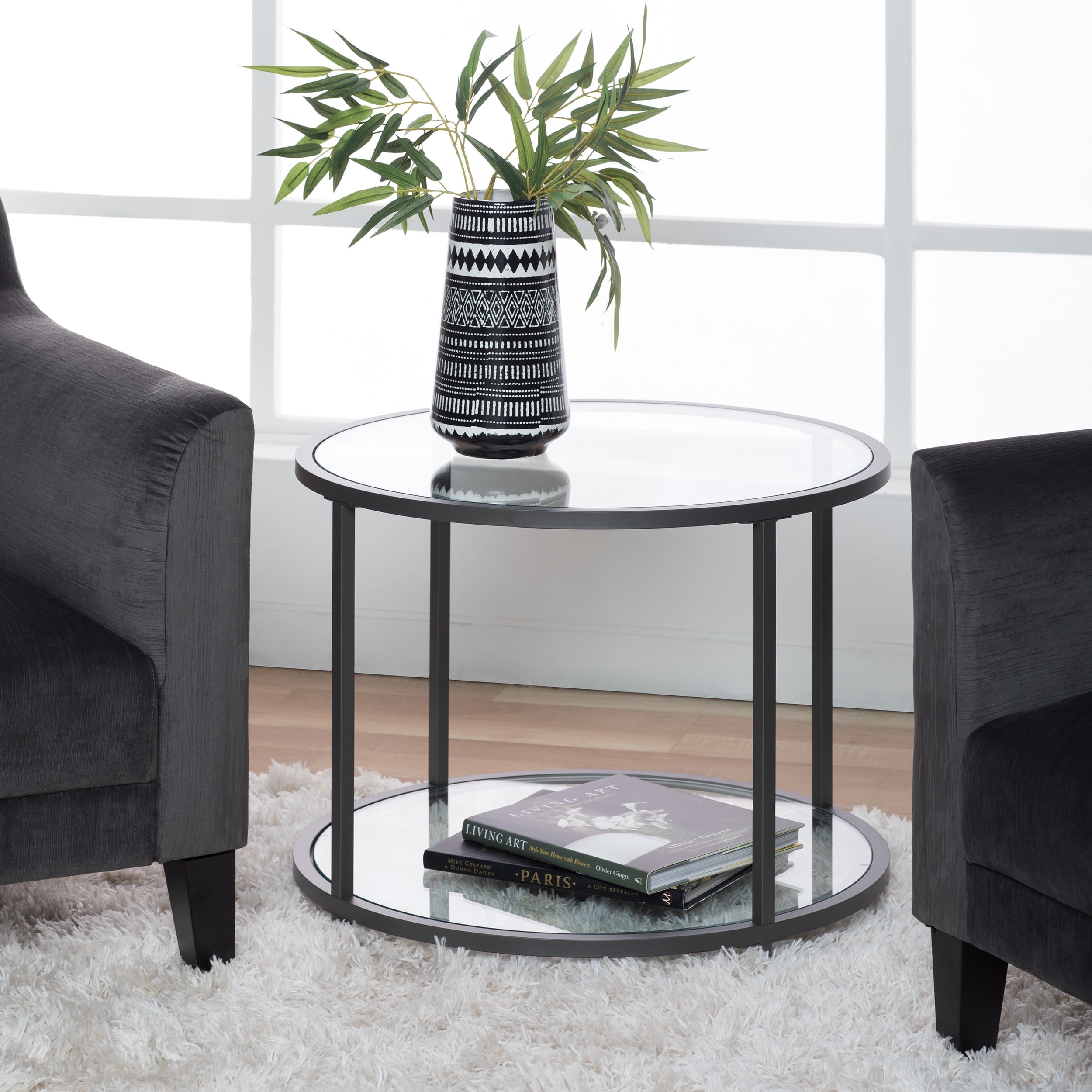 Studio Designs Camber Collection Round Clear Glass Side Table Pewter