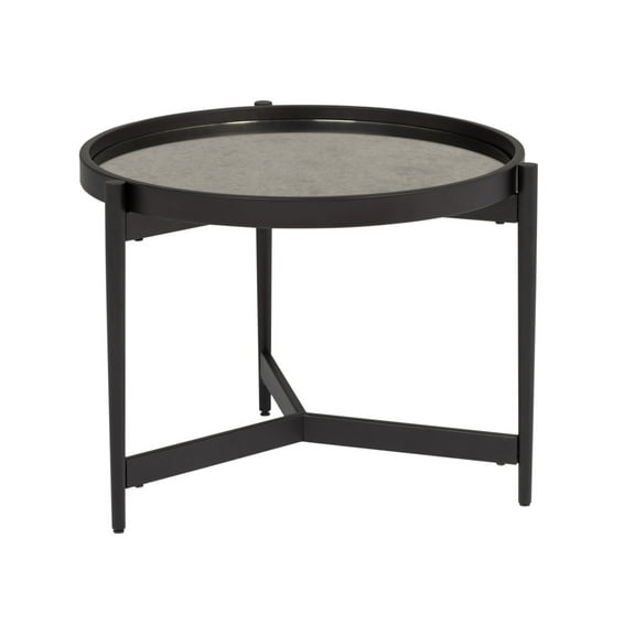 Studio Designs Home Estrade Modern 22 - inch Round Side End Table in Black Metal Frame / Antiqued Mirror Top