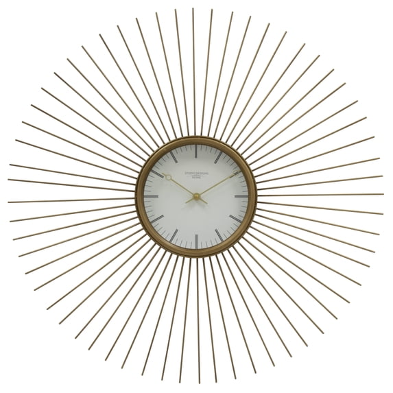 Studio Designs Home Sunburst Wall Clock, 24" Gold Decorative Clock with White Face and Quartz Movement, Mid-Century Modern Design