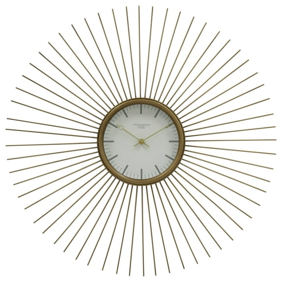 Studio Designs Home Sunburst Wall Clock, 24" Gold Decorative Clock with White Face and Quartz Movement, Mid-Century Modern Design