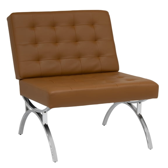 Studio Designs Home Newel Accent Chair Blended Leather and Chrome Frame / Brown