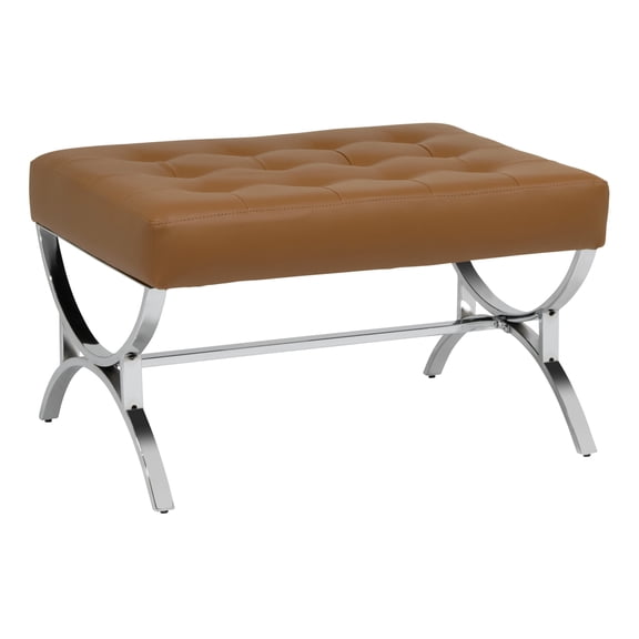 Studio Designs Home Newel Ottoman Blended Leather / Chrome Metal Frame / Caramel
