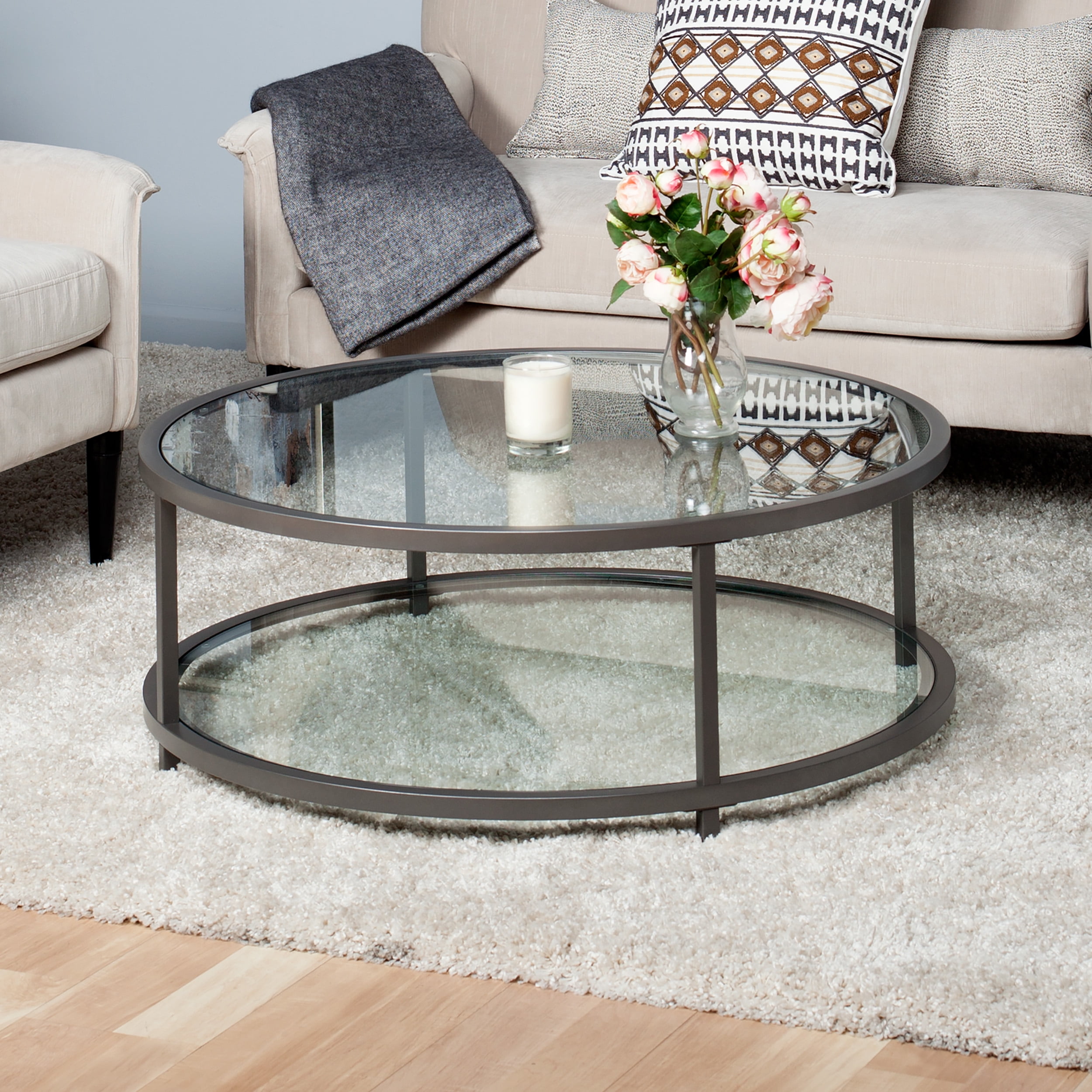 Studio Designs Home Office Camber Round Coffee Table Pewter/Clear Glass
