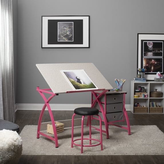 Studio Designs Home Office Comet Center with Stool - Pink/Spatter Gray