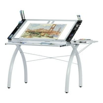Studio Designs Futura Craft Station Drafting, Craft Table with 9.5"W Folding Shelf and 35.5" W Glass Adjustable Angle Top
