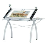 Studio Designs Futura Craft Station Drafting, Craft Table with 9.5W Folding Shelf and 35.5 W Glass Adjustable Angle Top