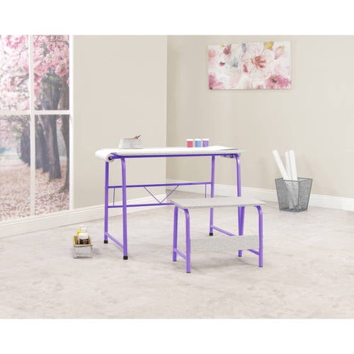 Studio Designs Project Center 2Piece Metal Art Desk and Bench, Purple