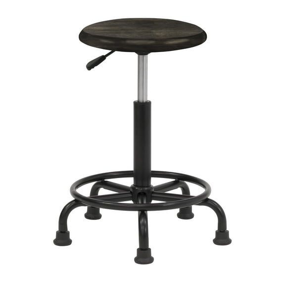 Studio Designs Retro Wood Seat and Metal Swivel Height Adjustable Stool (19.25" -26" High) with Foot Ring for Home or Art Studio in Distresed Black