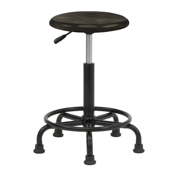 Studio Designs Retro Wood Seat and Metal Swivel Height Adjustable Stool (19.25" -26" High) with Foot Ring for Home or Art Studio in Distresed Black