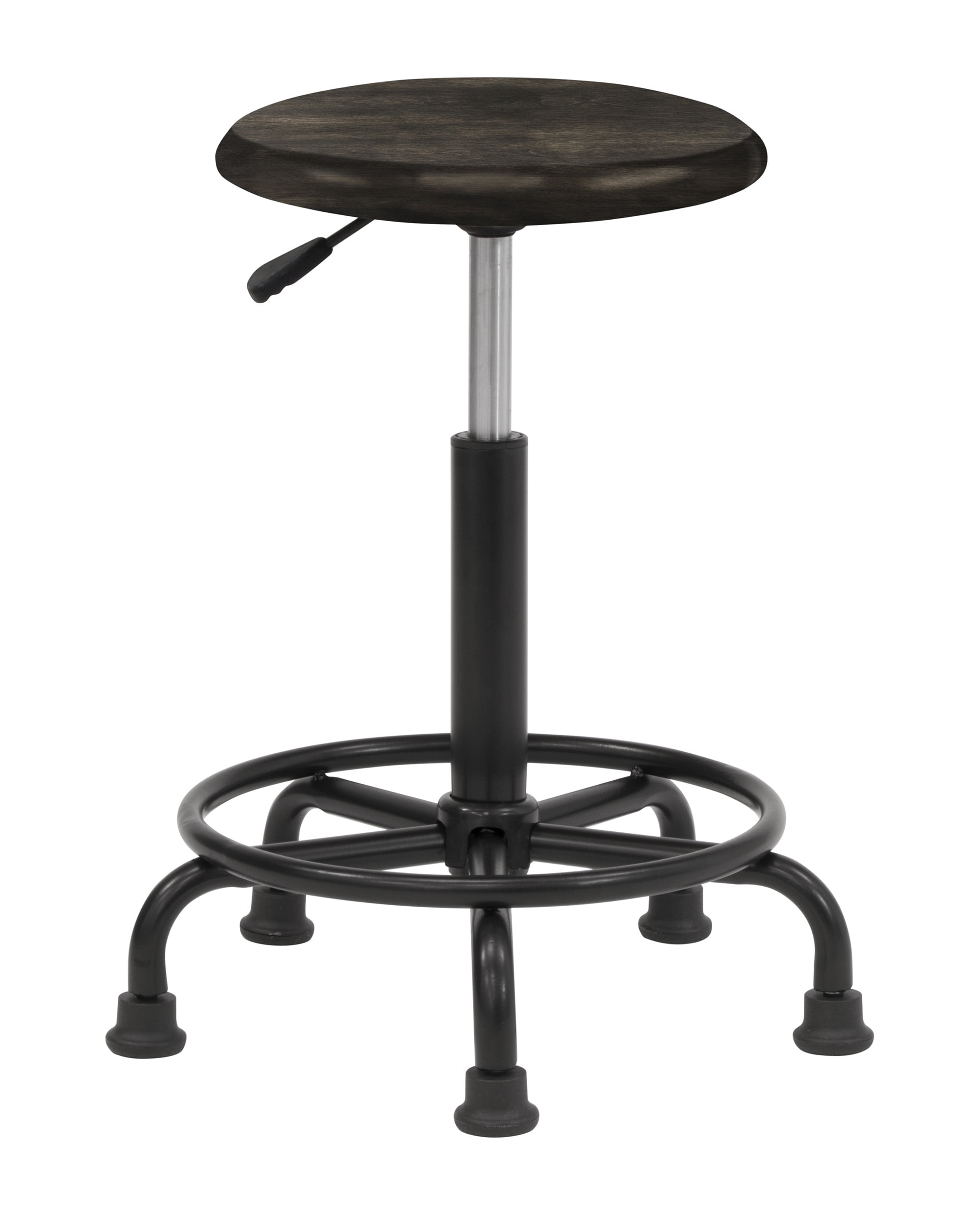 Antique Distressed Black Powder-Coated Steel Drafting Stool with Footring