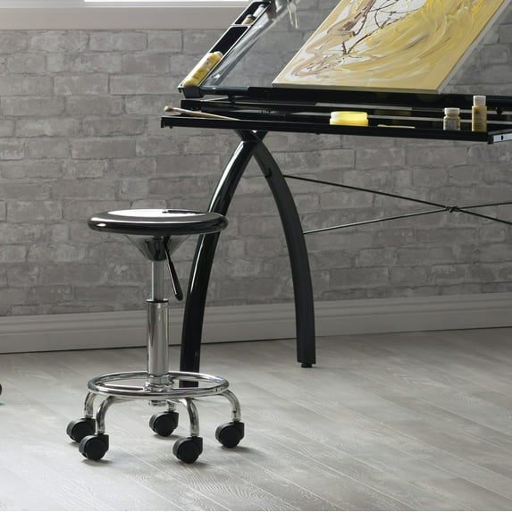 Studio Designs Round Studio Stool - Chrome - Black