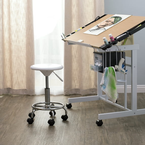 Studio Designs Round Studio Stool - Chrome - White
