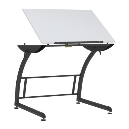 Studio Designs Triflex® Modern Adjustable To Standing Height Craft, Drawing, Drafting Table with 35" Wide Angle Adjustable Top Charcoal Black / White #10098