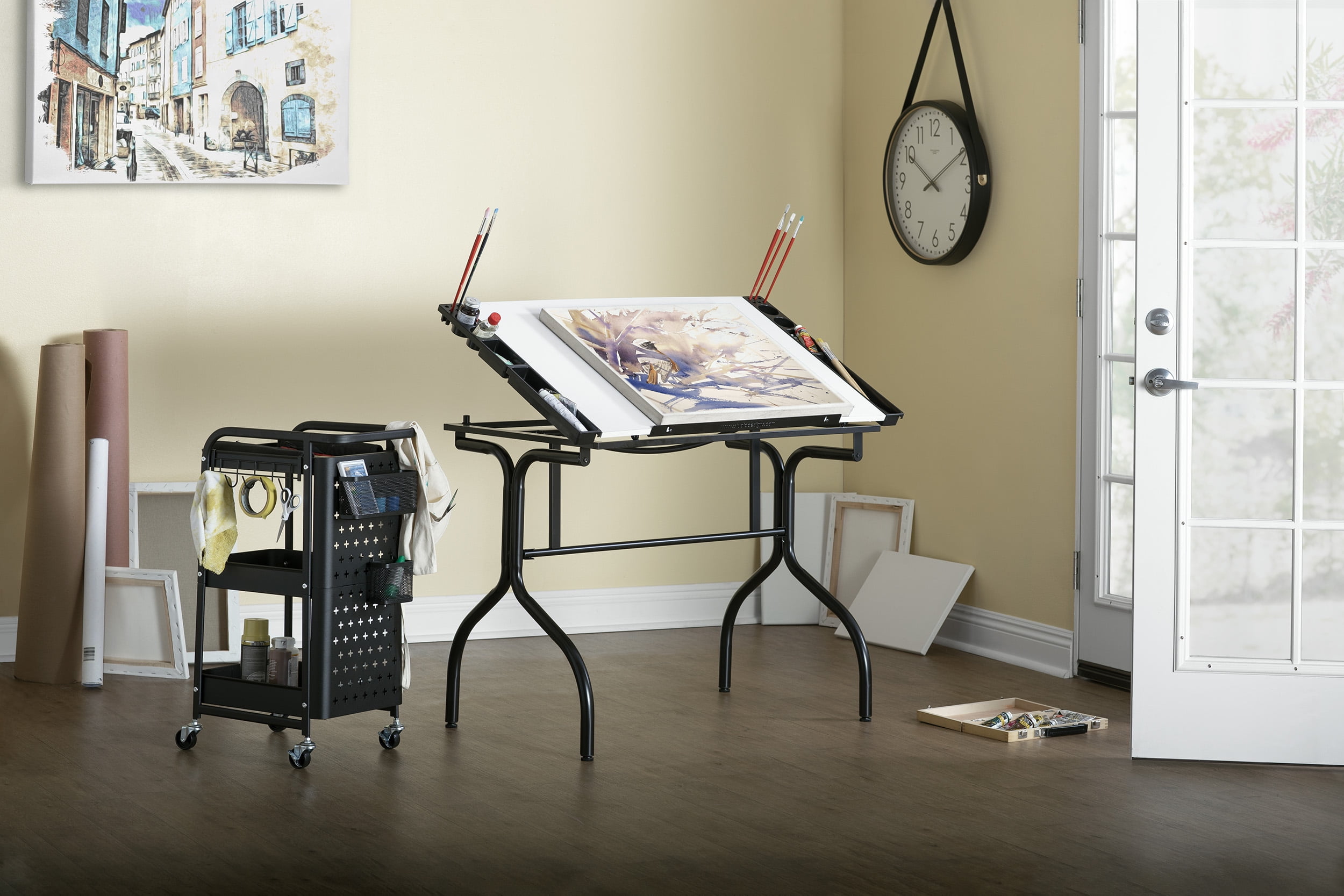 Futura Black Tempered Glass Adjustable Craft Desk