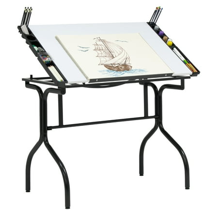 Studio Designs Folding Craft Station with Adjustable Top and Storage Trays Black/White
