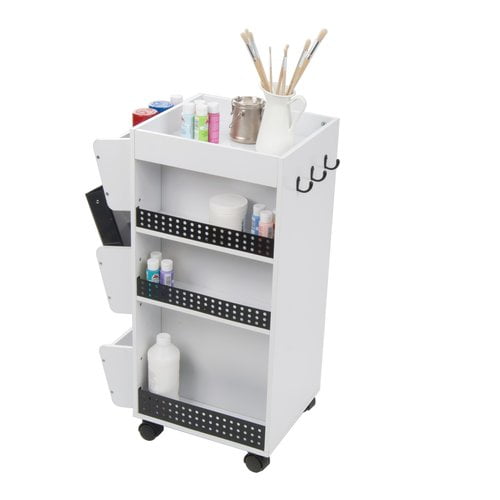 Studio Designs 4-Sided Swivel Mobile Organizer Cart for Craft, Sewing and Hobby Storage, White