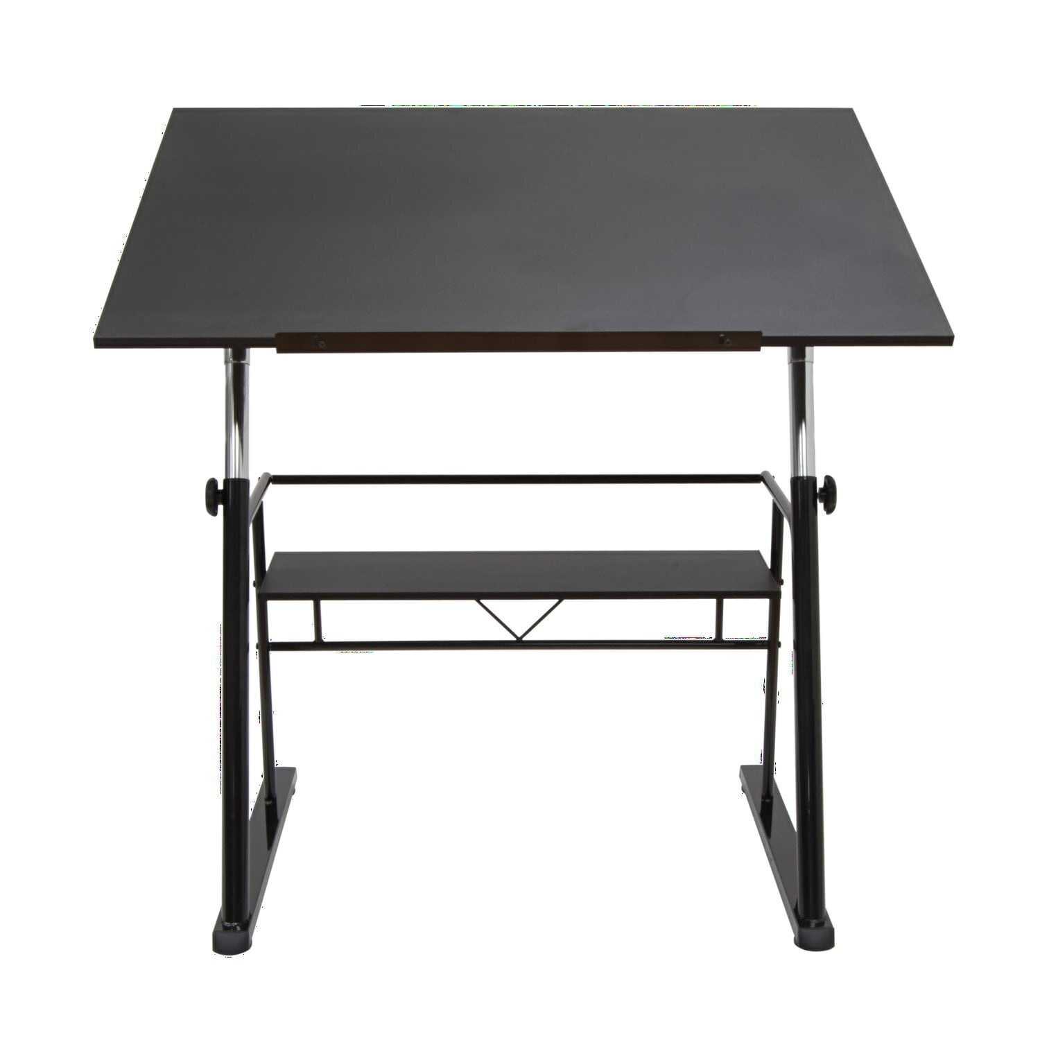 Contemporary Black Wood Adjustable Drafting Table with Storage