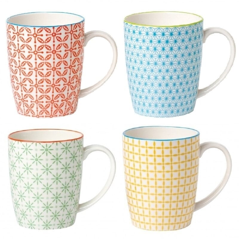 Japanese Style Multi-Color Ceramic Coffee Mug Set - 12oz, Microwave Safe
