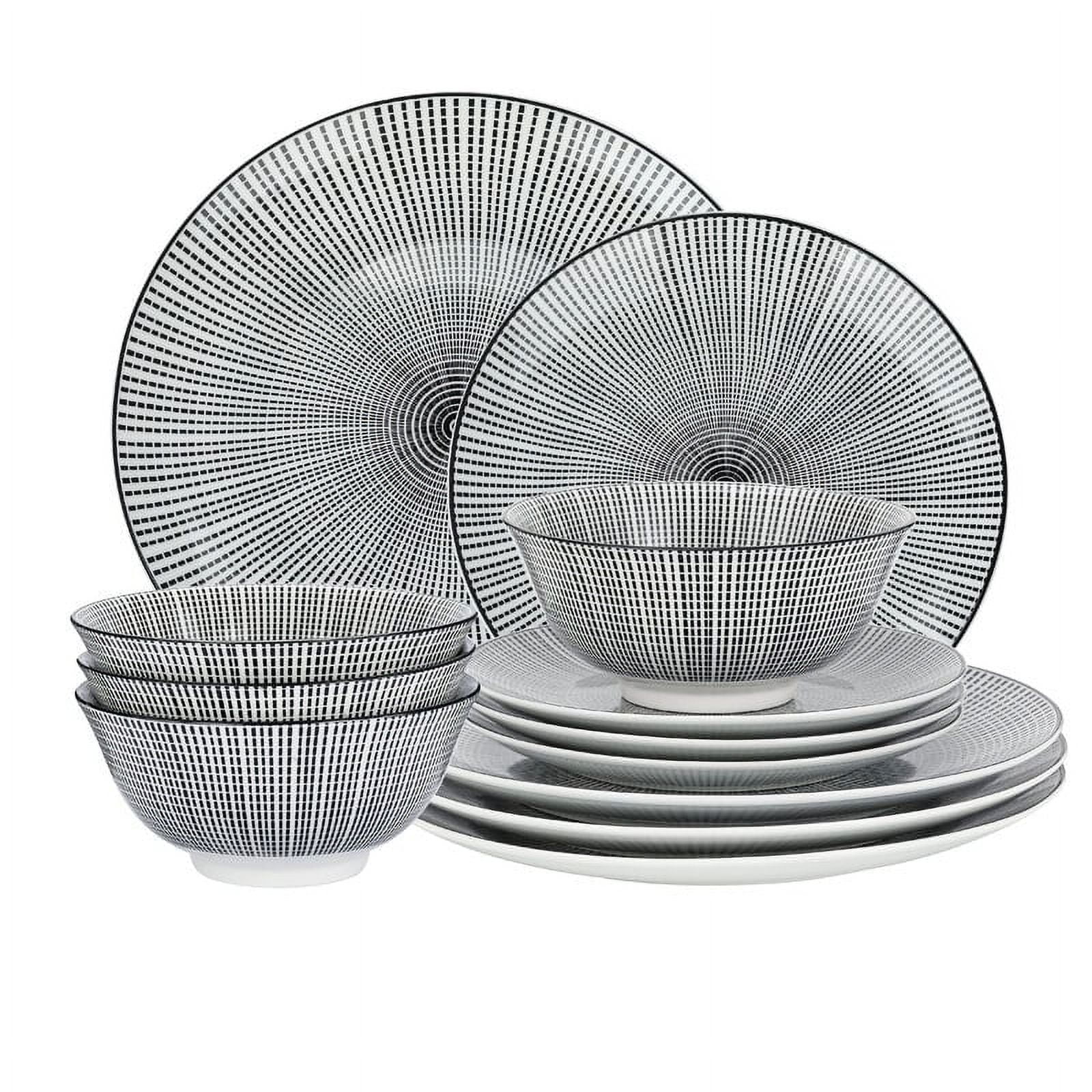 Studio Dinnerware Black and White 12piece Pad Printed Dinnerware Set