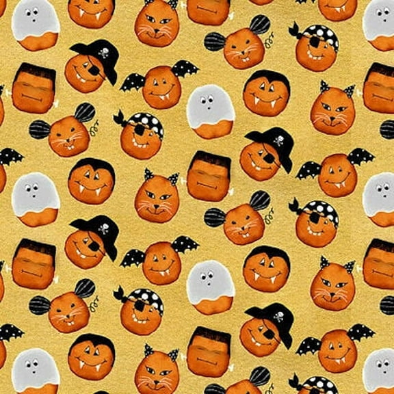 Studio E Cheekyville Halloween Cute Cats Bats & Mouse Orange 100% Cotton Fabric sold by the yard