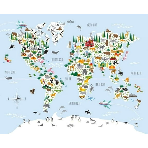 Studio E Fabrics Little Explorers Animals All Over The World Panel(35"X44") 100% Cotton Fabric sold by the panel