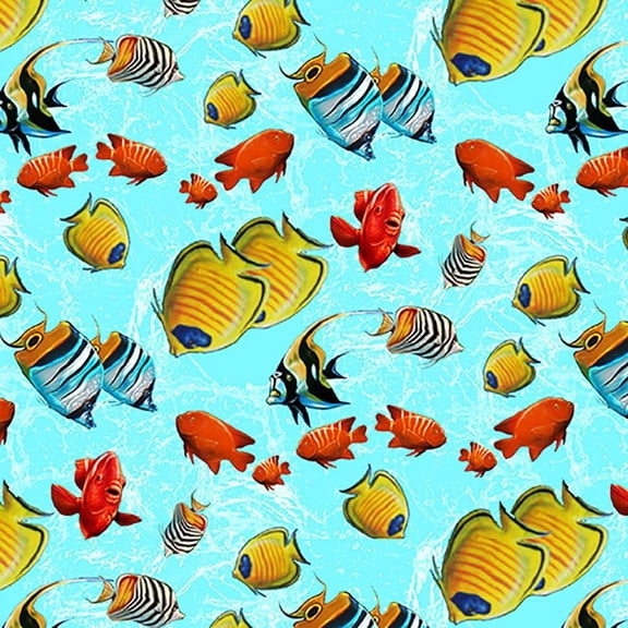 Studio E Fabrics Reef Life Small fish Tossed Allover Blue