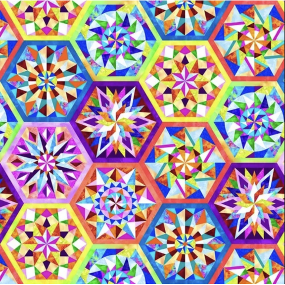 Studio E Geofetti II Hexie Bright Multi Cotton Fabric By Yard