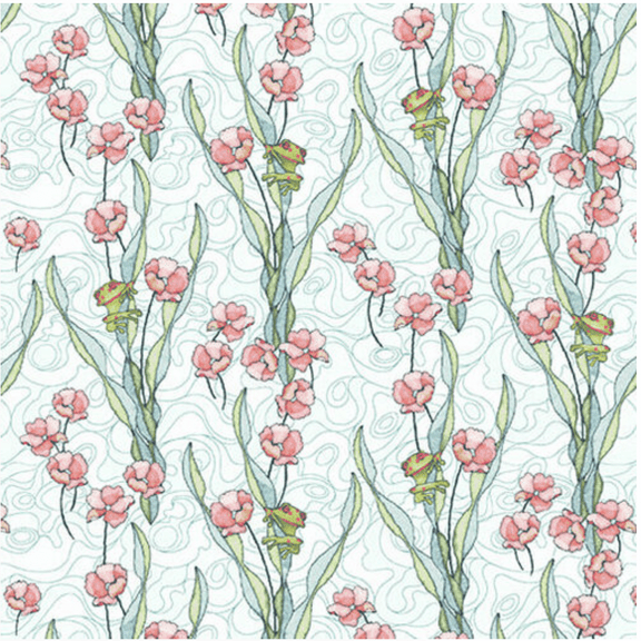 Studio E Koi Garden Frogs & Flowers Multi Fabric By The Yard