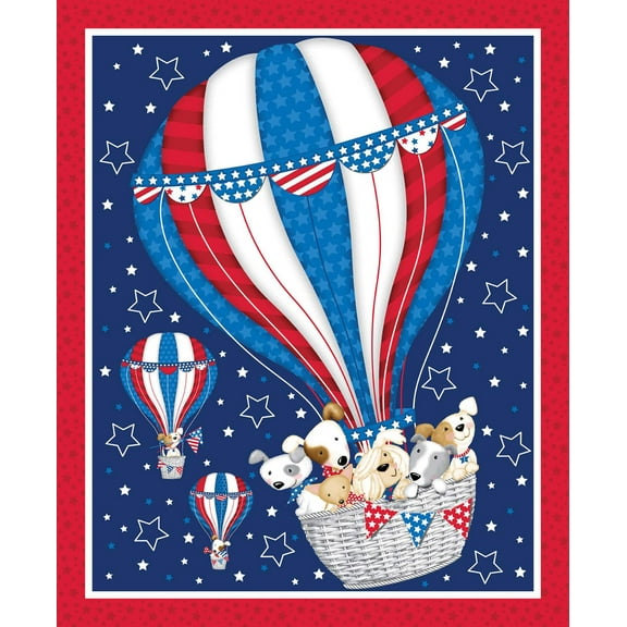 Studio E Patriotic Pooch 36 Inch Panel Pups in Hot Air Balloon Dogs